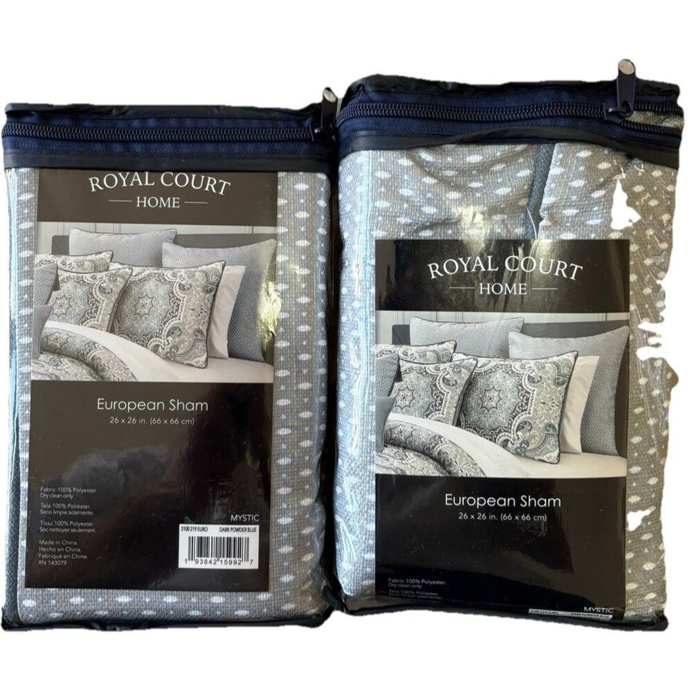 2 New Royal Court Home Mystic Powder  Blue Euro Sham